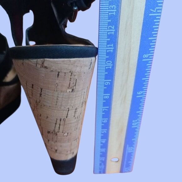 Franco Sarto Black Wedge Sandals Open Toe Cork Wedge Size 8M - Picture 5 of 13